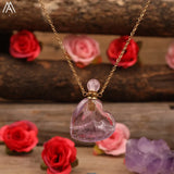 Heart Perfume Bottle Pendant Amethyst Pink Quartz Necklace