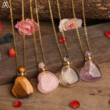 Heart Perfume Bottle Pendant Amethyst Pink Quartz Necklace
