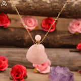 Heart Perfume Bottle Pendant Amethyst Pink Quartz Necklace