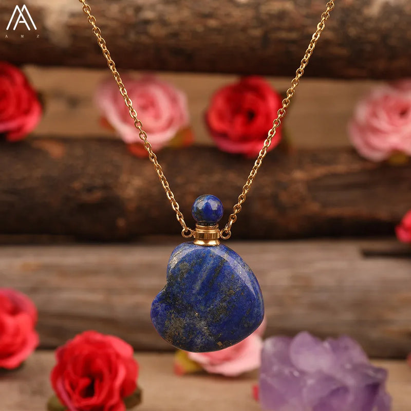 Heart Perfume Bottle Pendant Amethyst Pink Quartz Necklace