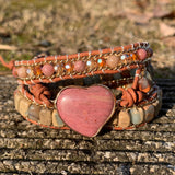 Heart Shape Romantic Chakra Leather Wrap Bracelet