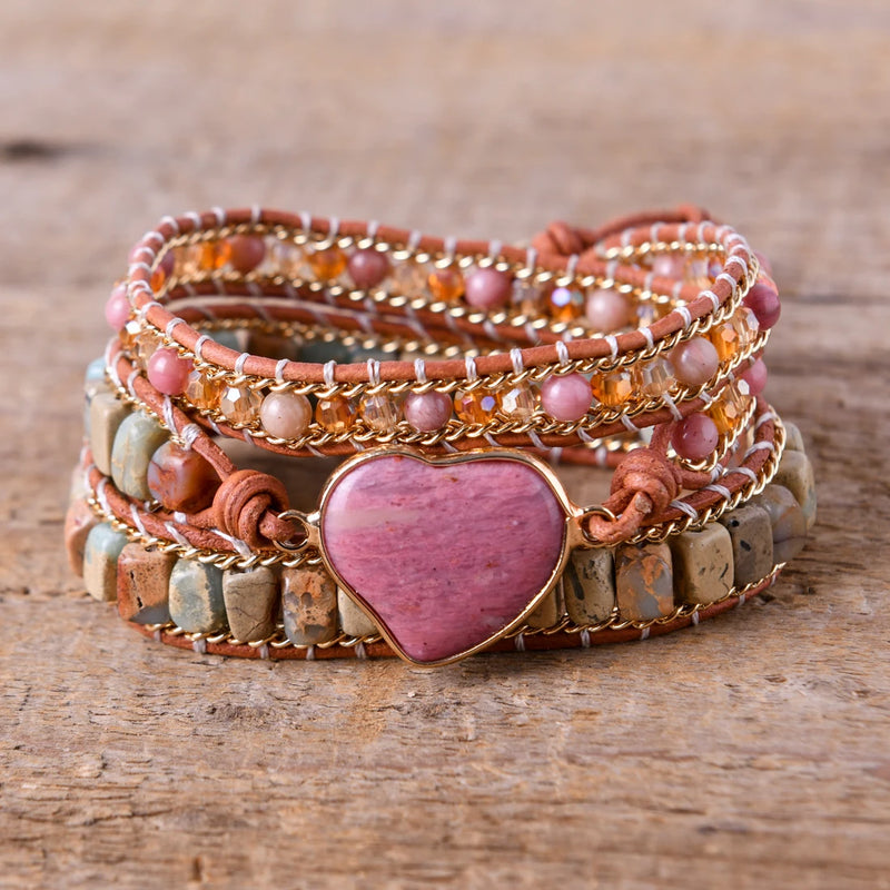 Heart Shape Romantic Chakra Leather Wrap Bracelet