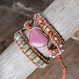 Heart Shape Romantic Chakra Leather Wrap Bracelet