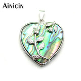 Heart Shape Rose Flower Abalone Shell Pendant Silver Party Jewelry Women Girls