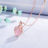 Heart Shape Rose Quartz Pendant Necklace 14k Chain Fine Jewelry