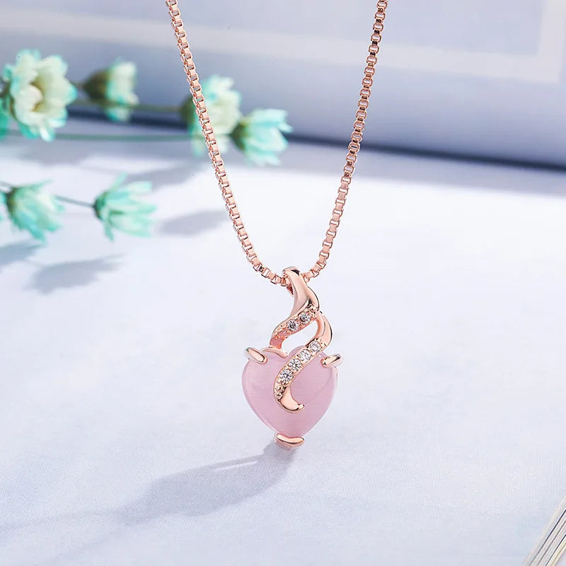 Heart Shape Rose Quartz Pendant Necklace 14k Chain Fine Jewelry