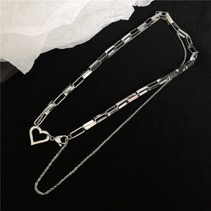 Heart Shape Multilayer Necklaces Silver Titanium Party Gift Chokers