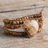 Heart Shape Wrap Bracelet 3 Strands Tiger Eye Bohemian Bracelet