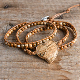 Heart Shape Wrap Bracelet 3 Strands Tiger Eye Bohemian Bracelet