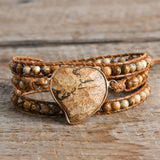 Heart Shape Wrap Bracelet 3 Strands Tiger Eye Bohemian Bracelet