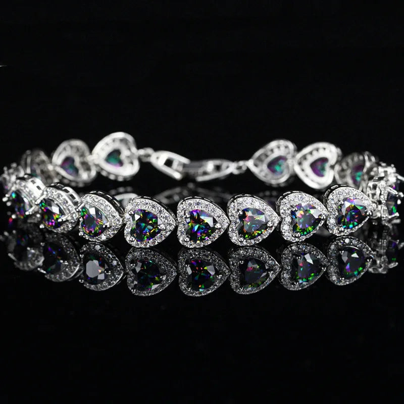 Zircon Bracelet S925 Sterling Silver Platinum Bangle Gift Bride Wedding