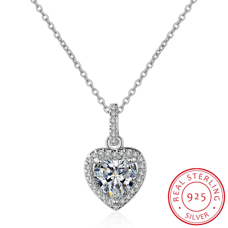 Heart 1ct Moissanite Diamond Pendant Necklace S925 Silver Spark