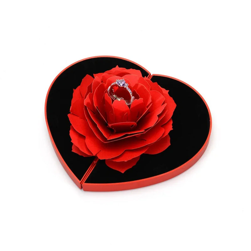 Heart Shaped 3D Rose Rotating Ring Box Proposal Ring Box Pink Red