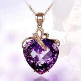 Heart Shaped Amethyst Pendant, Rose Plated Stone Necklace