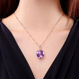 Heart Shaped Amethyst Pendant, Rose Plated Stone Necklace