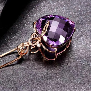 Heart Shaped Amethyst Pendant, Rose Plated Stone Necklace