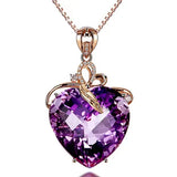 Heart Shaped Amethyst Pendant, Rose Plated Stone Necklace