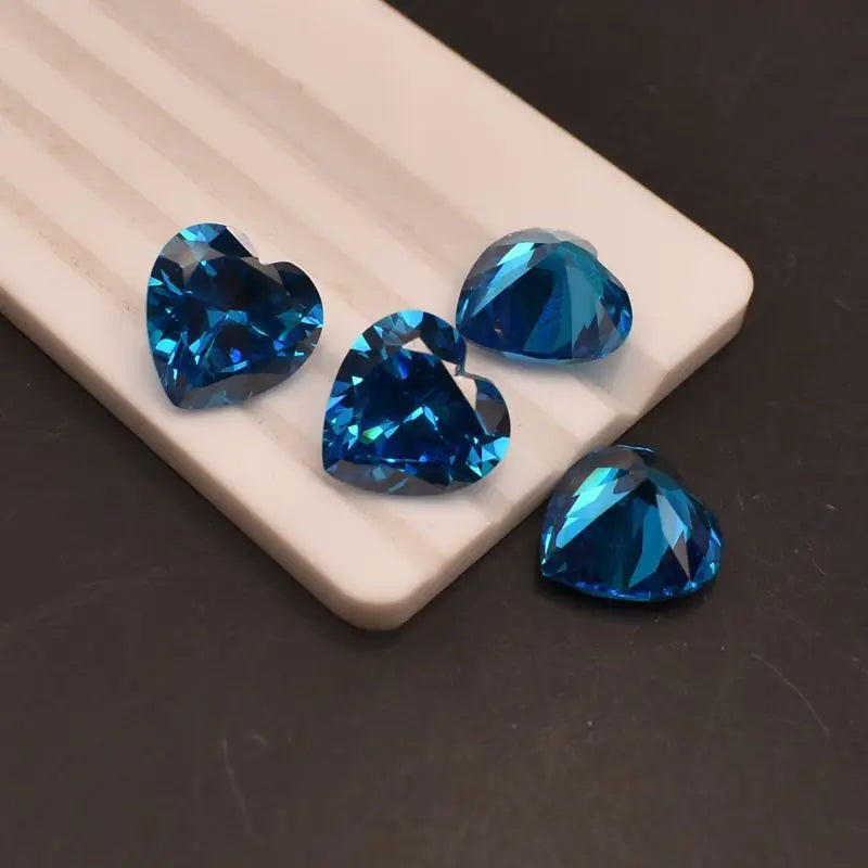 Dark Aquamarine CZ Heart Shape Loose Gemstone for Jewelry Making