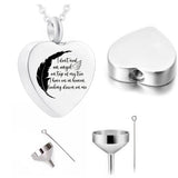 Heart Cremation Jewelry Feather Stainless Steel Urn