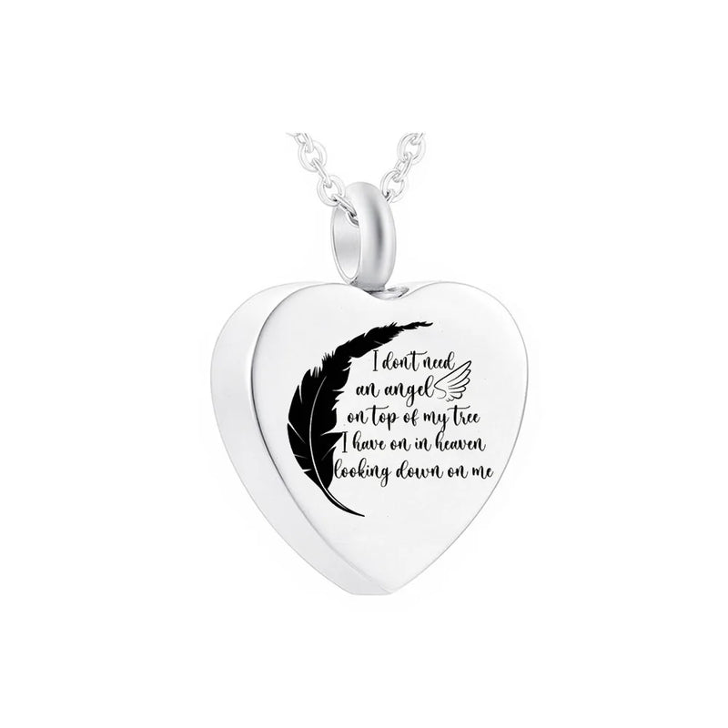 Heart Cremation Jewelry Feather Stainless Steel Urn