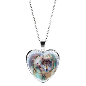 Crystal Glass Wolf Totem Pendant Necklace Women's Metal Animal Jewelry