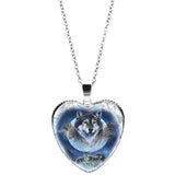 Crystal Glass Wolf Totem Pendant Necklace Women's Metal Animal Jewelry