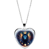 Crystal Glass Wolf Totem Pendant Necklace Women's Metal Animal Jewelry