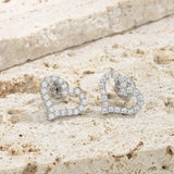 Heart Shaped Diamond Stud Earrings in Sterling Silver 925