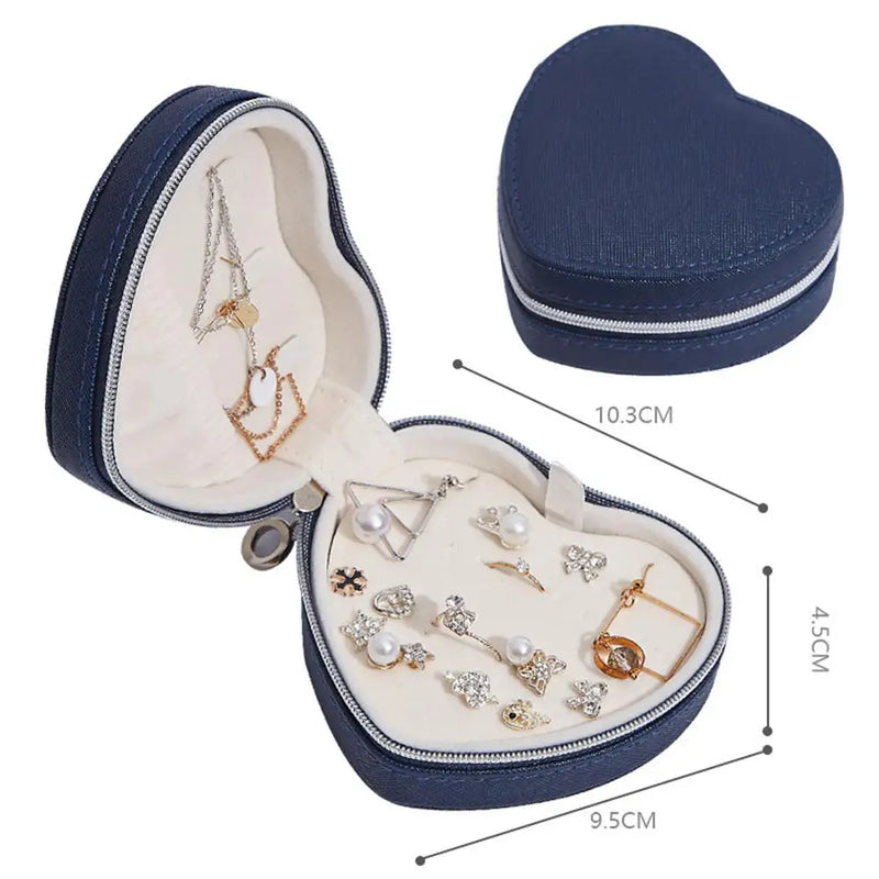 Heart Shaped Leather Jewelry Boxes Portable Travel Jewelry Organizer