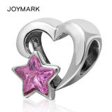 Heart-Shaped Pink Zircon Pentagram 925 Silver Beads