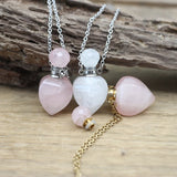 Heart Shaped Rose Quartzs Essential Oil Vial Pendant Necklace
