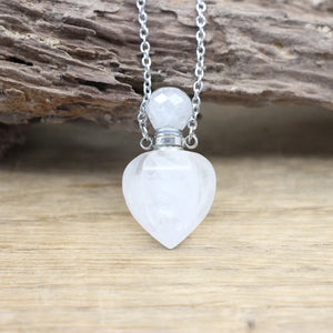 Heart Shaped Rose Quartzs Essential Oil Vial Pendant Necklace