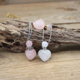 Heart Shaped Rose Quartzs Essential Oil Vial Pendant Necklace