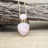 Heart Shaped Rose Quartzs Essential Oil Vial Pendant Necklace