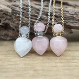 Heart Shaped Rose Quartzs Essential Oil Vial Pendant Necklace