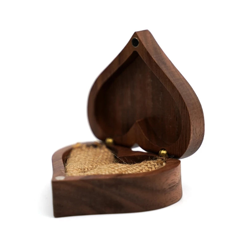 Heart Shaped Walnut Wood Ring Box Engagement Ring Holder