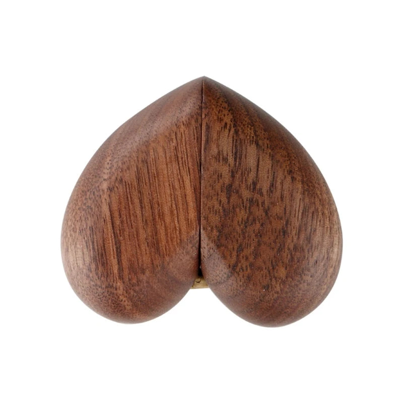 Heart Shaped Walnut Wood Ring Box for Proposal Engagement