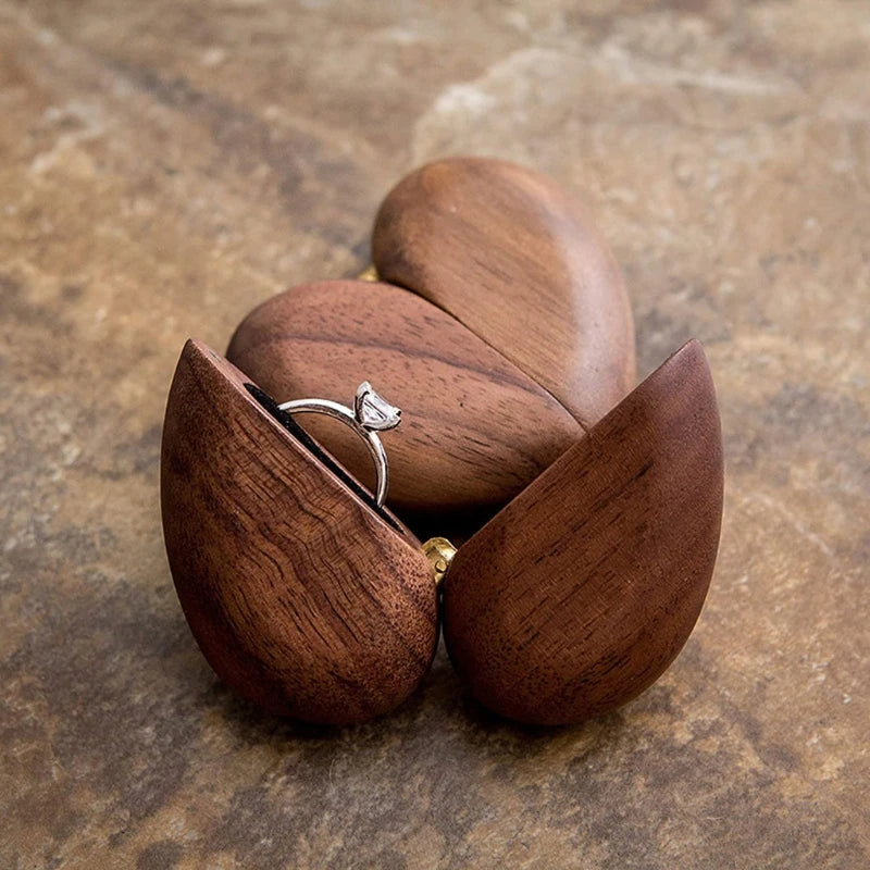 Heart Shaped Walnut Wood Ring Box for Proposal