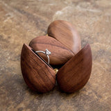 Walnut Wood Ring Box Velvet Soft Interior Jewelry Organizer