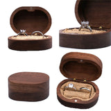 Heart Shaped Walnut Wood Ring Box Velvet Soft Interior Holder Organizer