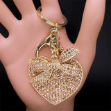 Heart Crystal Bowknot Key Chain for Women Rhinestone Key Ring Jewelry