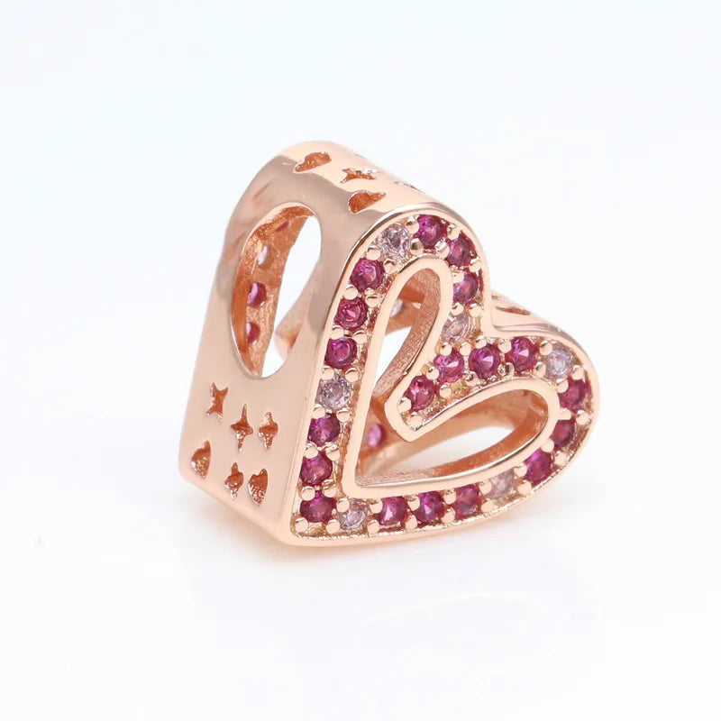 Heart Silver Plated Charms Bead Bracelet DIY Jewelry