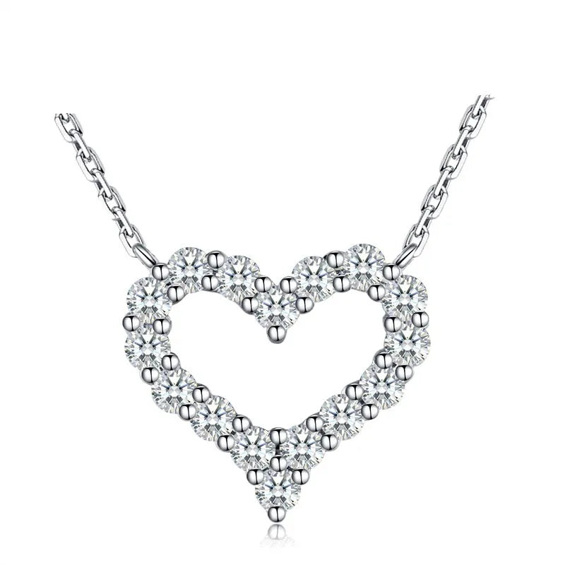 Heart Simulated Diamond Charm Women 925 silver Necklace Love Gift