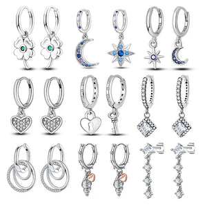 Heart Star Moon Earrings 925 Silver Jewelry