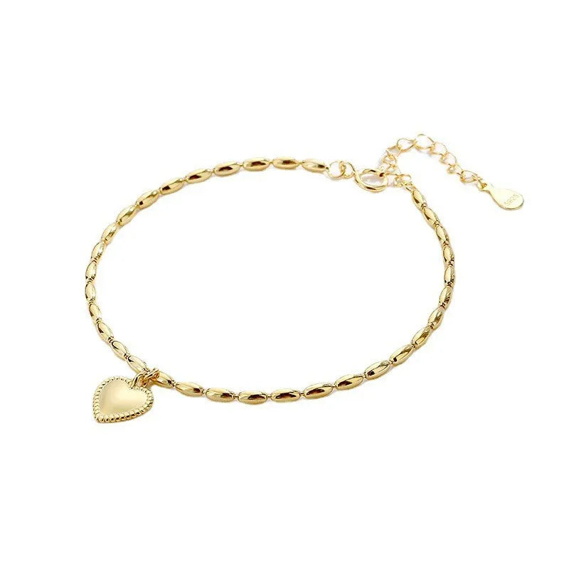 Heart Sterling Silver 925 Charm Bracelet Rosary K Chain Jewelry