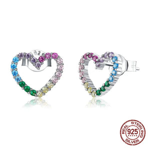 925 Silver Heart Stud Earrings with Rainbow Zircon