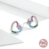 925 Silver Heart Stud Earrings with Rainbow Zircon