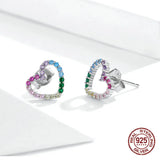 925 Silver Heart Stud Earrings with Rainbow Zircon