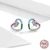 925 Silver Heart Stud Earrings with Rainbow Zircon