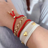 Heart Studded Woven Bracelets Stackable Wrap Bracelet